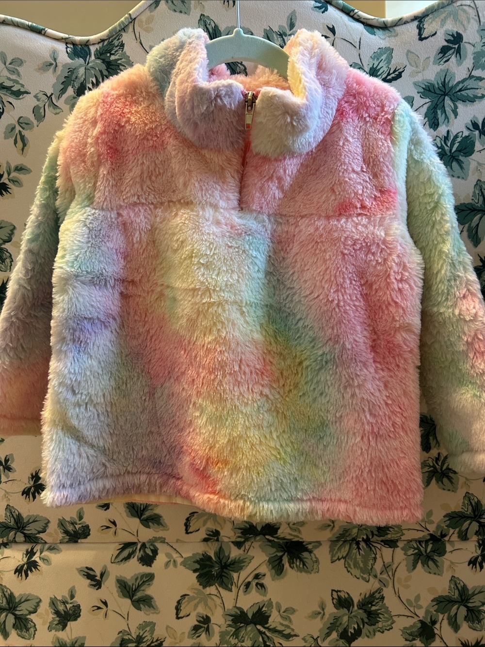 Kids Plush Rainbow Faux-Fur Jacket - Pastel Multicolor